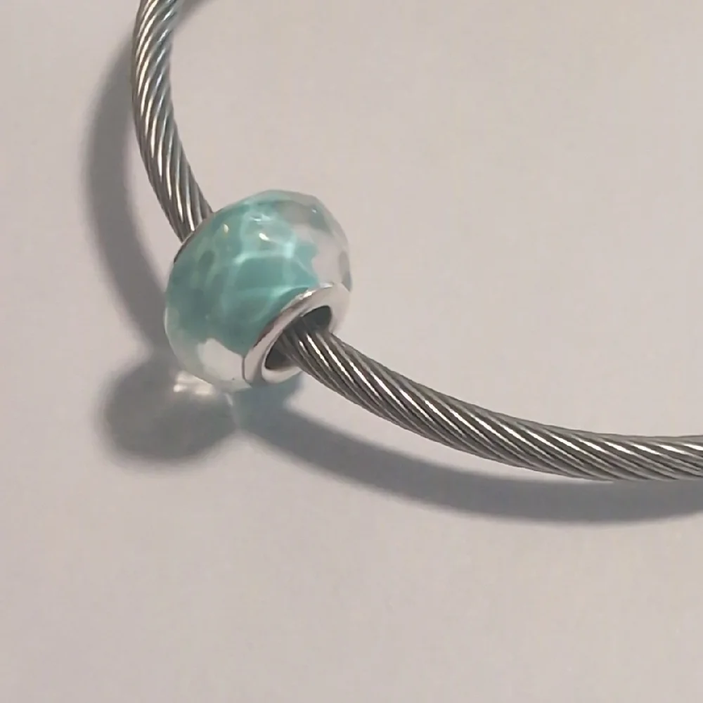 Clear With Light Blue Background Faceted Charm‎ for Pandora Style Bracelet